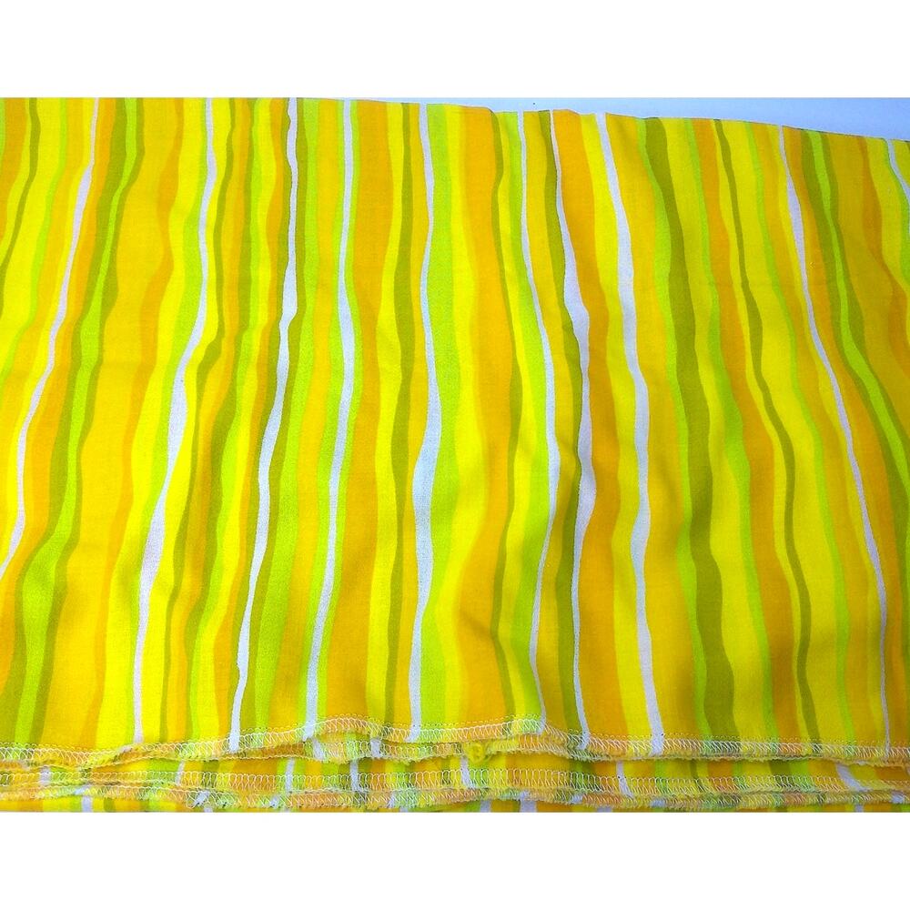 Vintage 1970s Yellow & Lime Green Striped Fabric Retro Wavy Cotton Blend